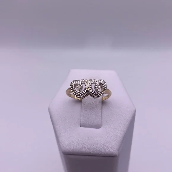 14k yellow & white gold diamond heart ring - Picture 2 of 12